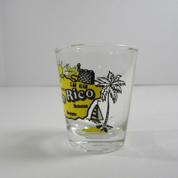Puerto Rico shot glass Island and Cities clear and yellow - Picture 2 of 4